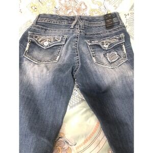 Vanity Premium Collection Bootcut Jeans Dark Wash Thick Stitch Embellish 26W 31L